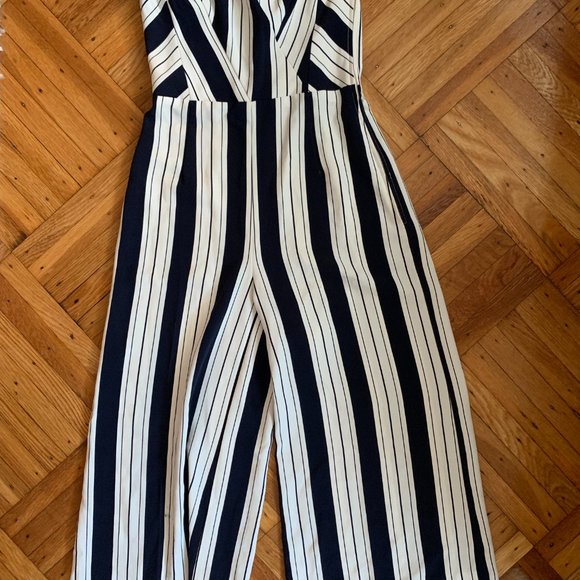 H&M Navy Blue & White Striped Strapless Jumpsuit - Picture 6 of 10